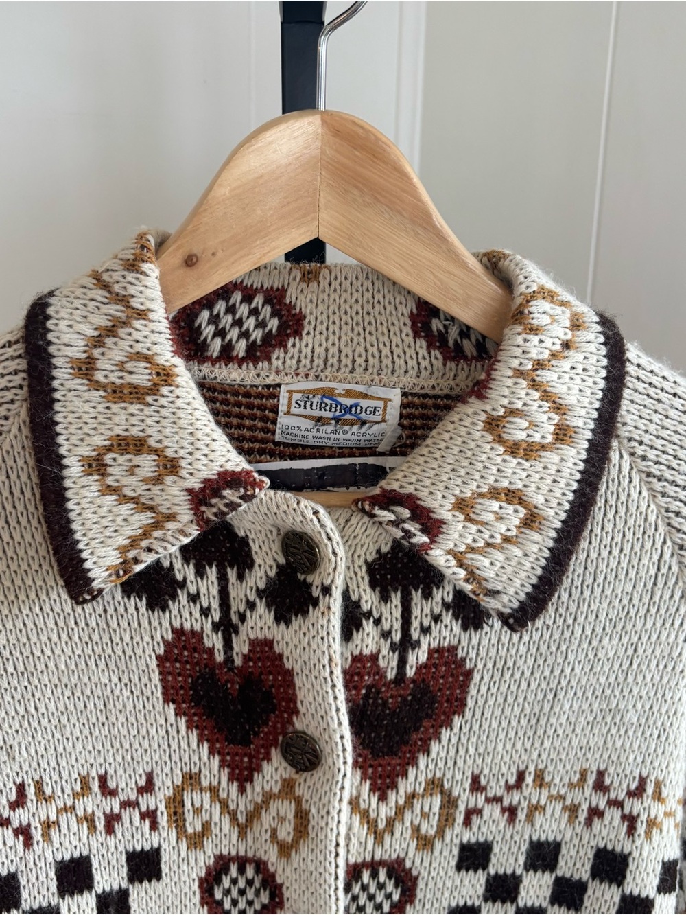 Vintage Sturbridge Fair Isle Knit Poncho Acrylic Cardigan Women’s L Ivory